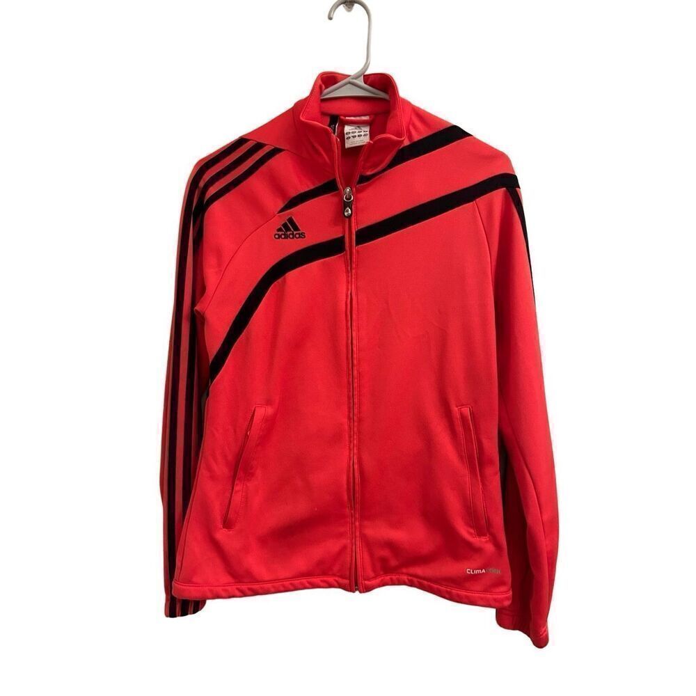 Adidas Clima365 red jersey full zip jacket size S stripes